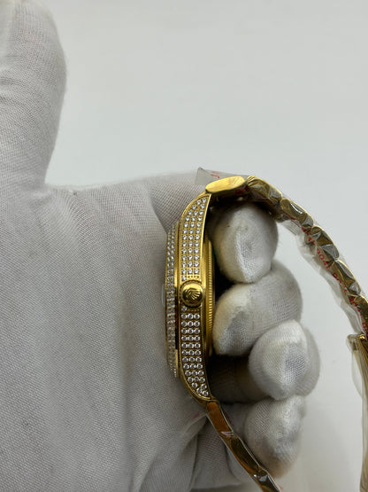 Rolex OYSTER PERPETUAL 41mm 904L SS SILVER/GOLD MOISSANITE DIAMONDS BRACELET AND DIAL A2824 iced out