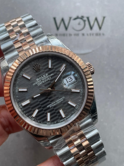 VSF Factory 1:1  Rolex Datejust 41mm 126331 904L RG/SS Fltued Bezel Pattern Motif Grey Dial Stick VS3235