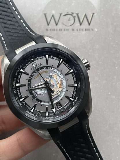 Omega Seamaster Aqua Terra GMT Titanium Worldtimer 43mm Ti Black Dial on Rubber Strap VSF A8938
