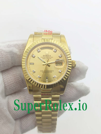 Rolex Day-Date 36MM Yellow Gold Silver Diamond Dial Ref.118238