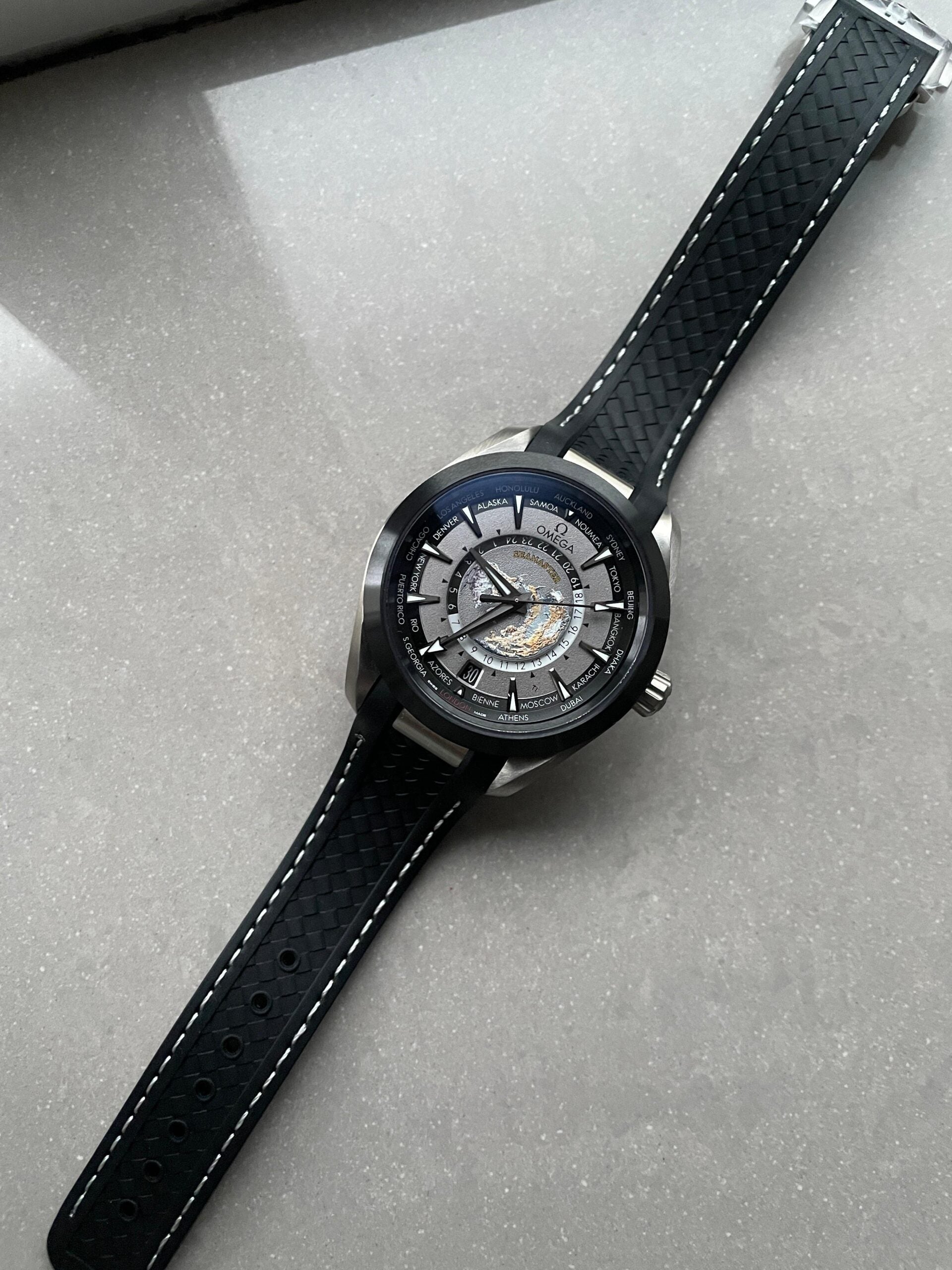 Omega Seamaster Aqua Terra GMT Titanium Worldtimer 43mm Ti Black Dial on Rubber Strap VSF A8938