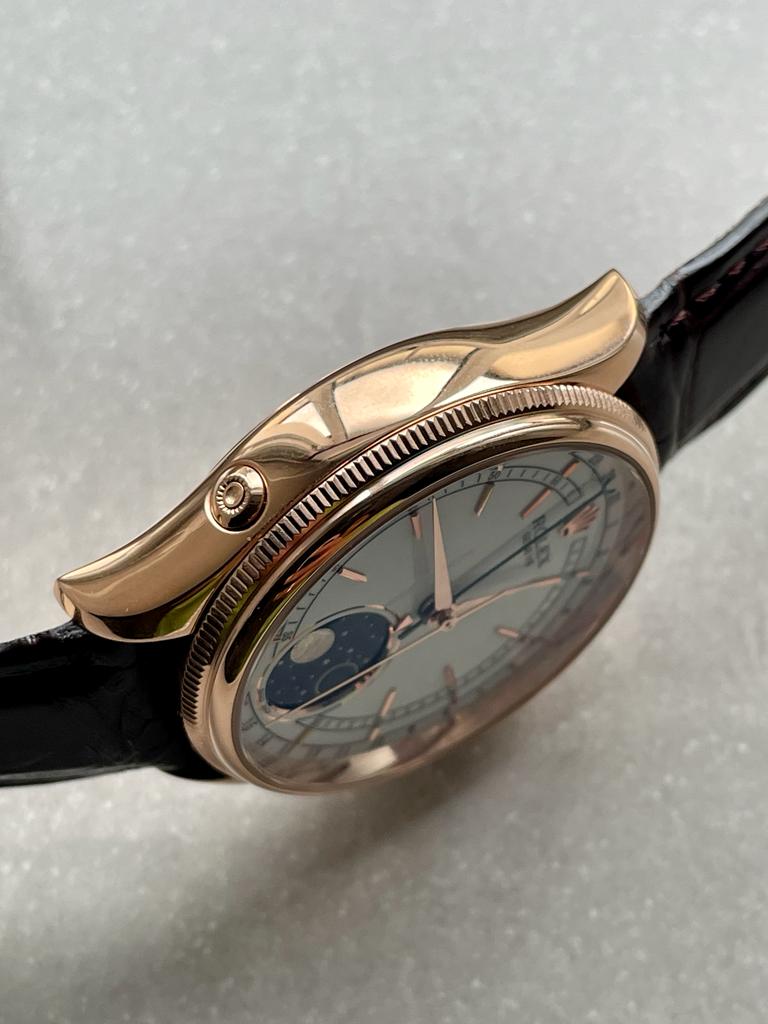 Rolex Cellini Moonphase 50535 RG White Dial on Leather Strap Asia 3195 Mod
