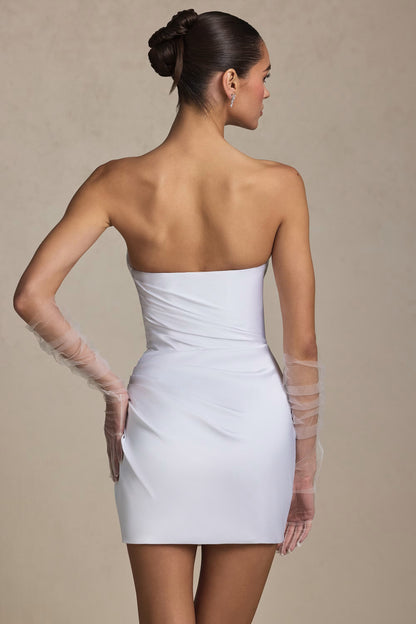 Ruched Corset Mini Dress in White