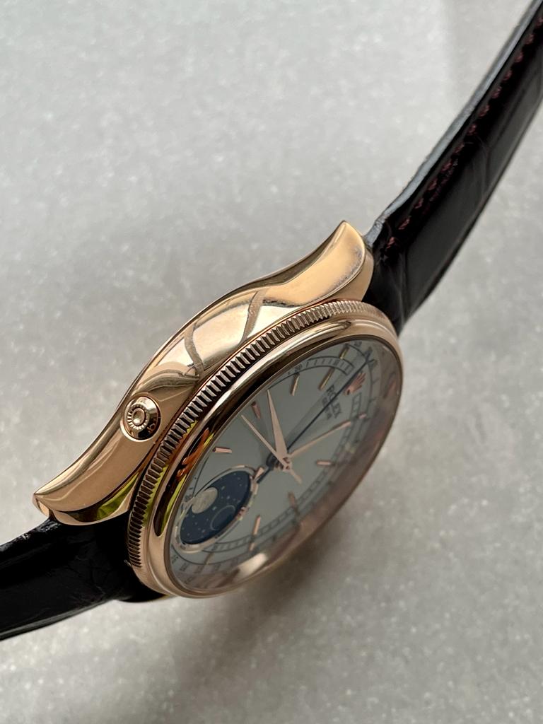 Rolex Cellini Moonphase 50535 RG White Dial on Leather Strap Asia 3195 Mod