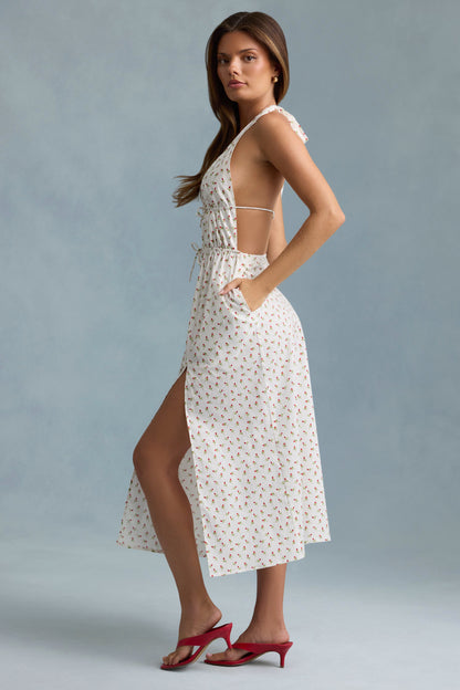 Backless Cotton-Poplin Maxi Dress in Rose Print