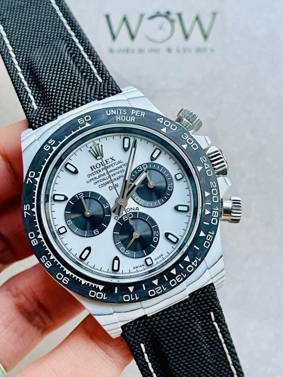 Noob Factory 1:1 Rolex Daytona DIW PANDA White Carbon Case and Bezel Best Edition White/Black Dial SA4130 V2