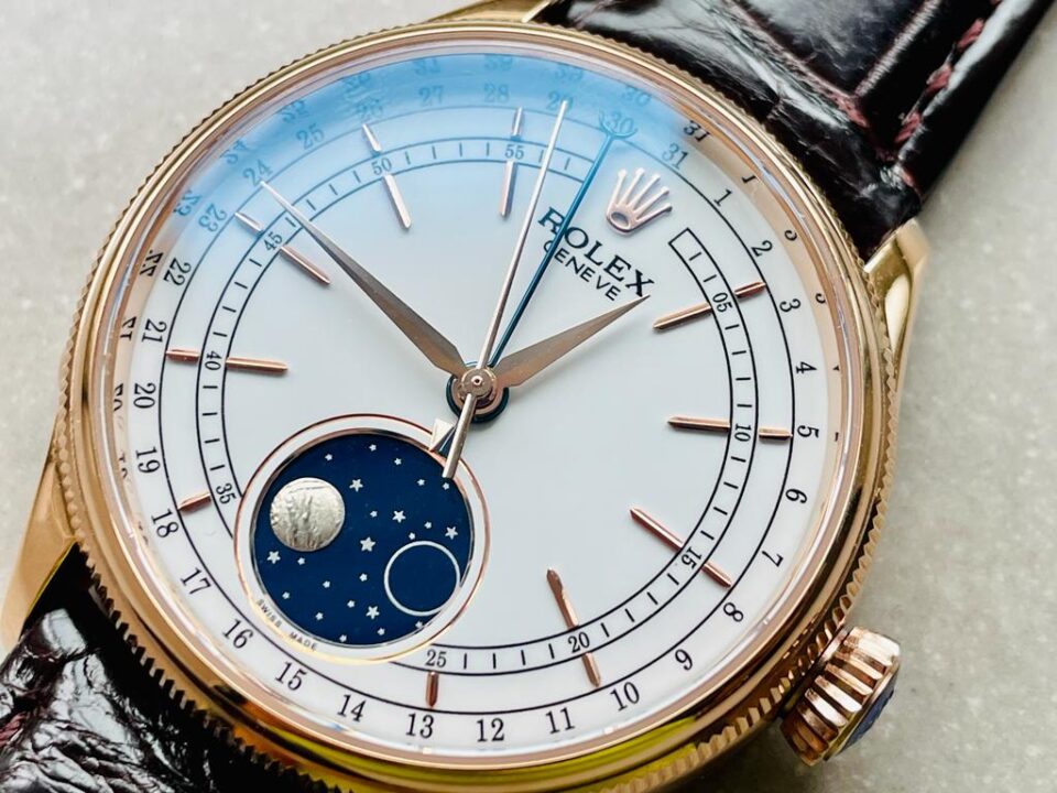 Rolex Cellini Moonphase 50535 RG White Dial on Leather Strap Asia 3195 Mod