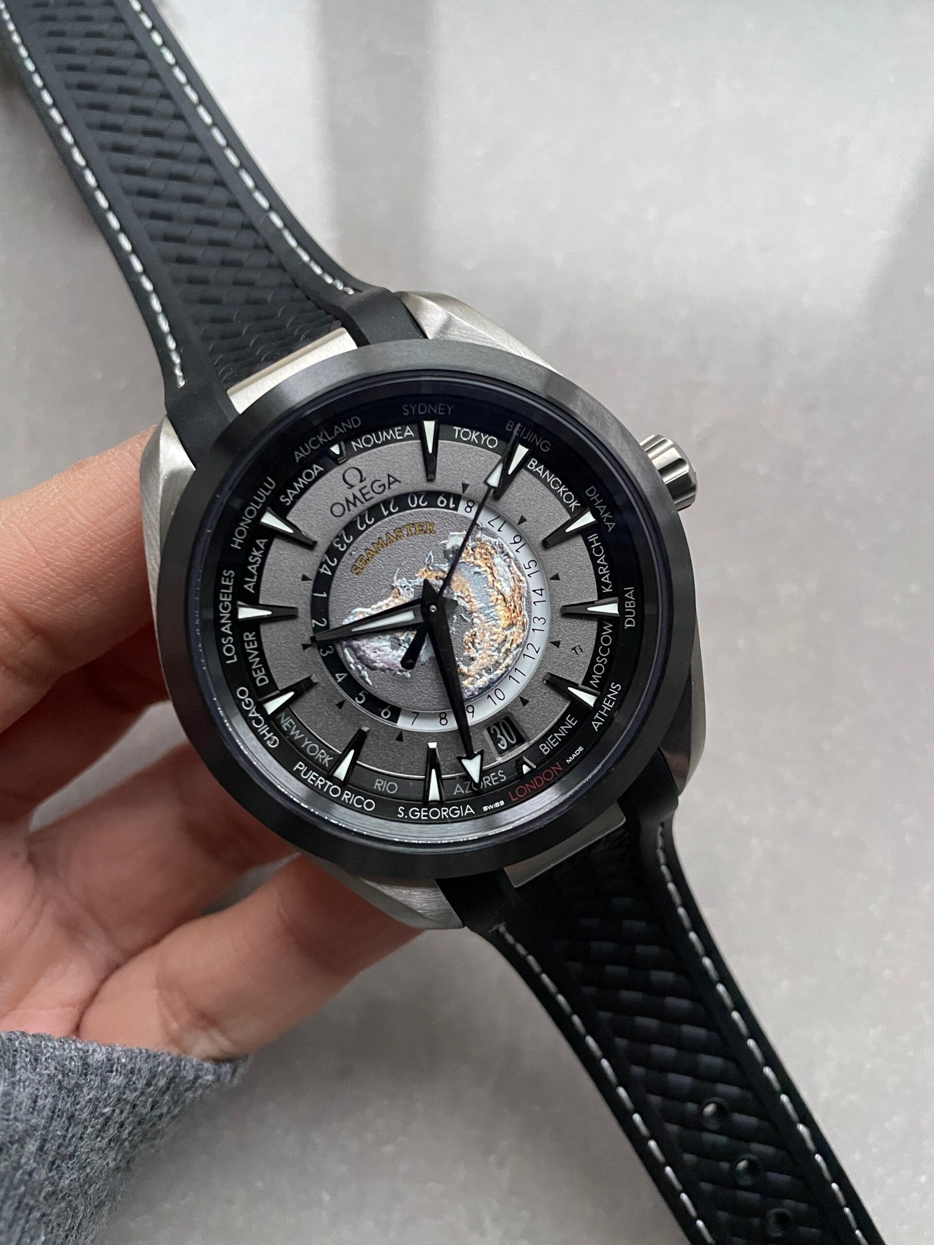 Omega Seamaster Aqua Terra GMT Titanium Worldtimer 43mm Ti Black Dial on Rubber Strap VSF A8938