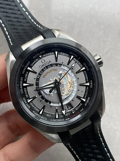 Omega Seamaster Aqua Terra GMT Titanium Worldtimer 43mm Ti Black Dial on Rubber Strap VSF A8938