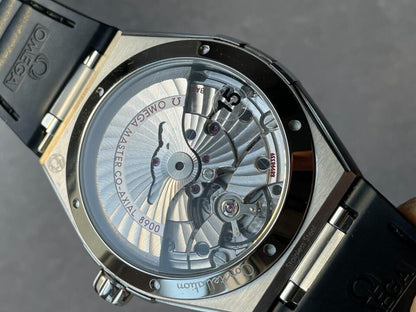 Constellation Black Ceramic SS SBF 1:1 Best Edition White Textured Dial on Black Gummy Strap A8900