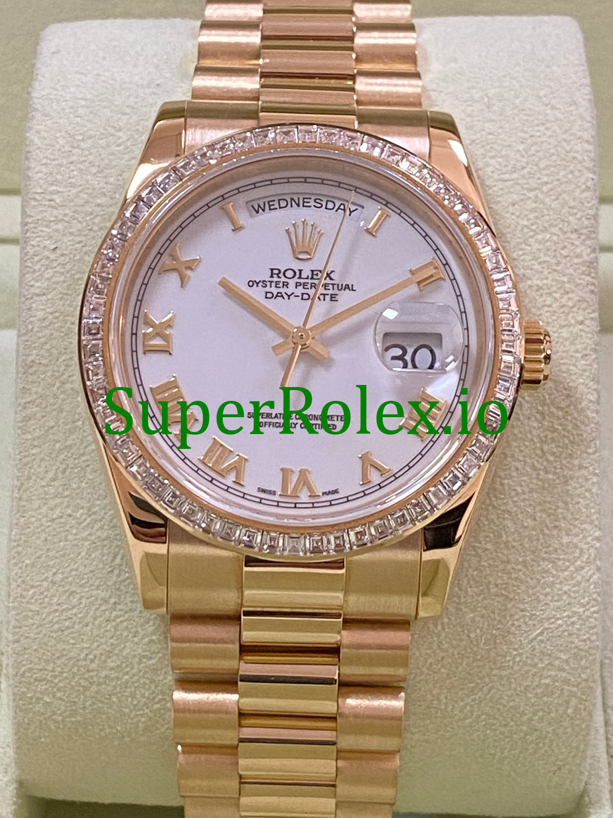 Rolex Day-Date 36MM Yellow Gold White Roman Dial Ref.118398BR