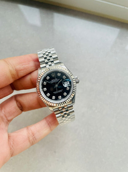 Rolex Datejust 28mm 904L SS Black Dial Diamond markers