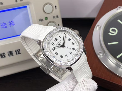 pp Aquanaut 5267/200A Swiss Quartz Movement Diamond Bezel White Rubber Band