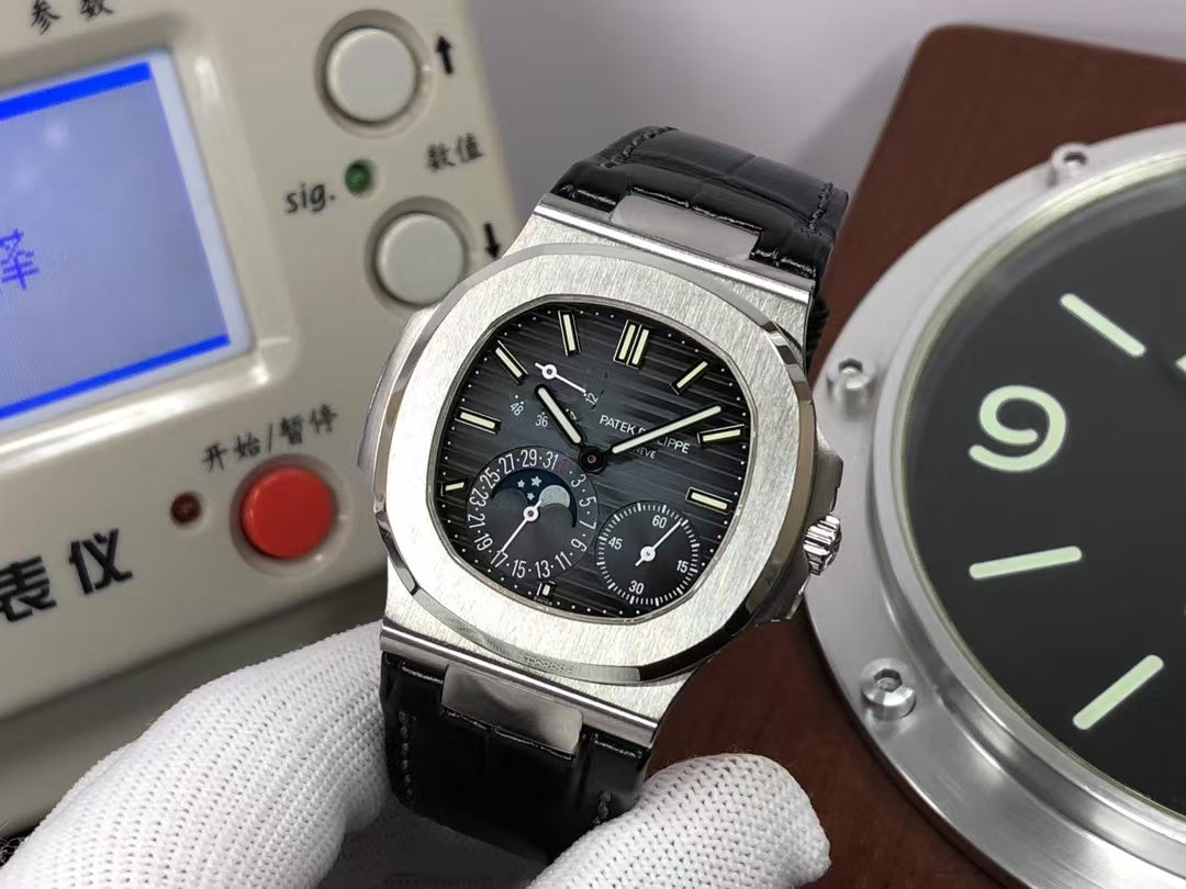 pp Nautilus Moon Phase 5712 Blue 240 Movement Black Leather Strap