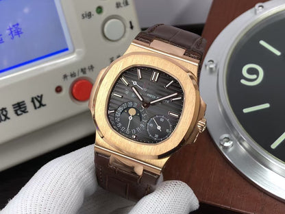 pp Nautilus Moon Phase 5712 240 Movement Rose Gold Case Brown Leather Strap