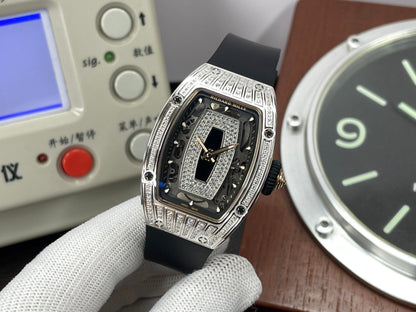 RM RM07 01 Snow Diamond Skeleton Black Dial Black Rubber Band with CRMA2 Movement