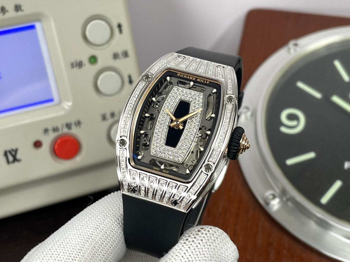 RM RM07 01 Snow Diamond Skeleton Black Dial Black Rubber Band with CRMA2 Movement