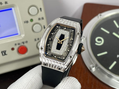 RM RM07 01 Snow Diamond Skeleton Black Dial Black Rubber Band with CRMA2 Movement