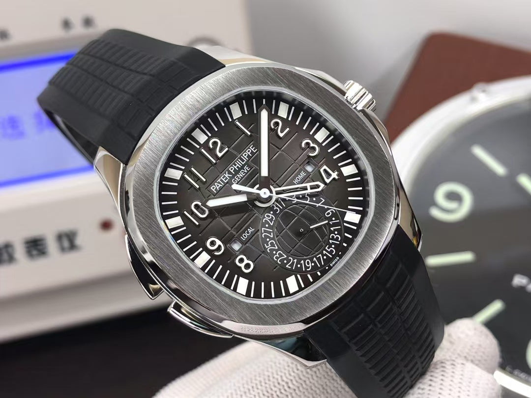 pp Aquanaut 5164 Travel Time 324 Movement Grey Dial Black Rubber Strap