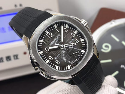 pp Aquanaut 5164 Travel Time 324 Movement Grey Dial Black Rubber Strap