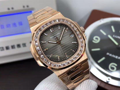 pp Nautilus 5711 Rose Gold Case Diamond Bezel Grey Dial with 324 Movement