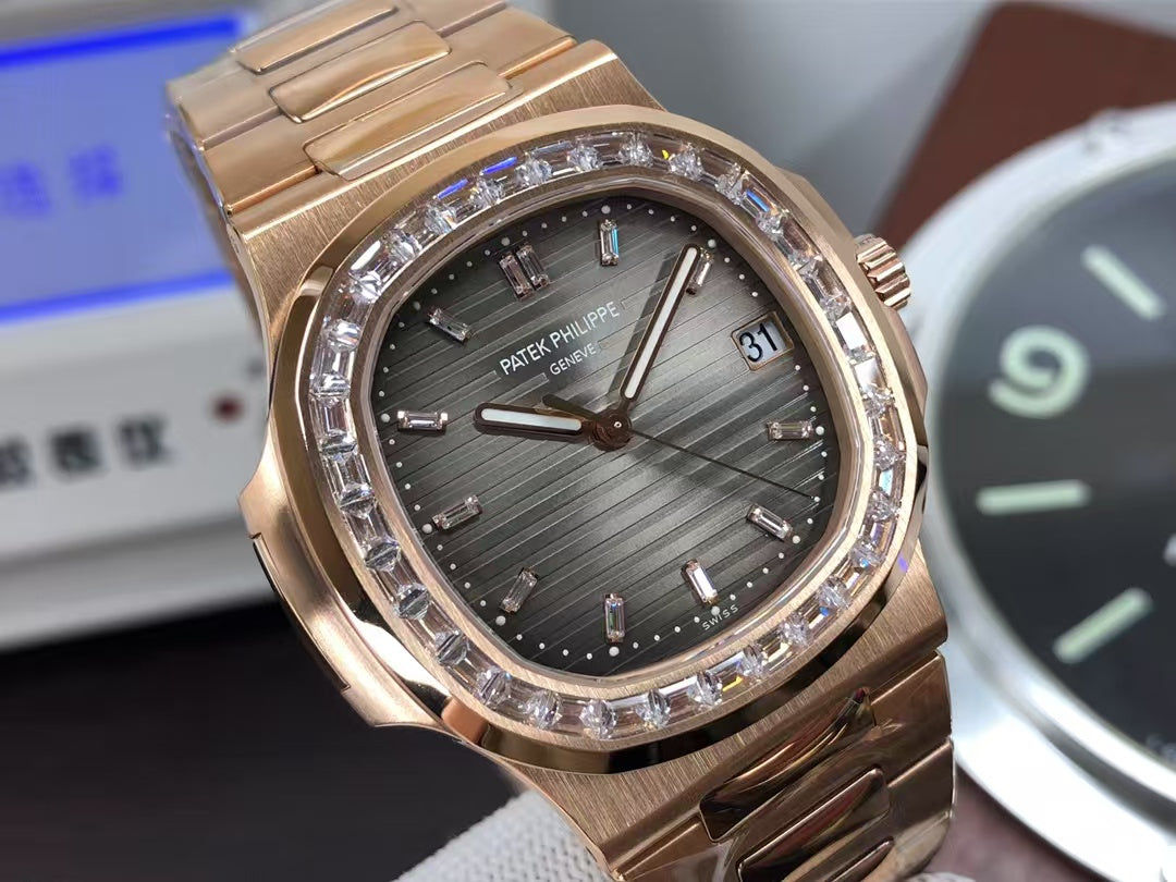 pp Nautilus 5711 Rose Gold Case Diamond Bezel Grey Dial with 324 Movement