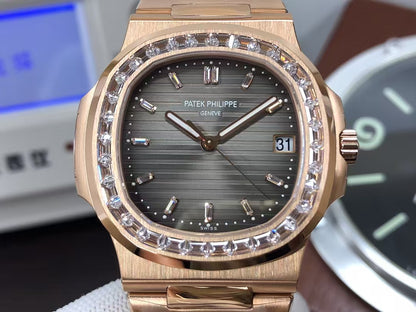 pp Nautilus 5711 Rose Gold Case Diamond Bezel Grey Dial with 324 Movement