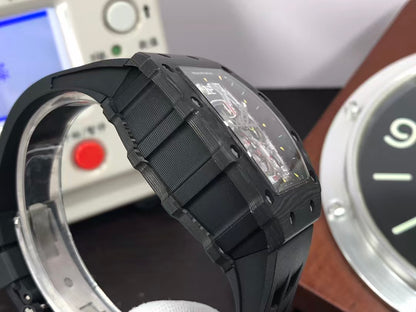 RM RM011 03 Black Carbon Case Skeleton Dial Black Rubber Strap
