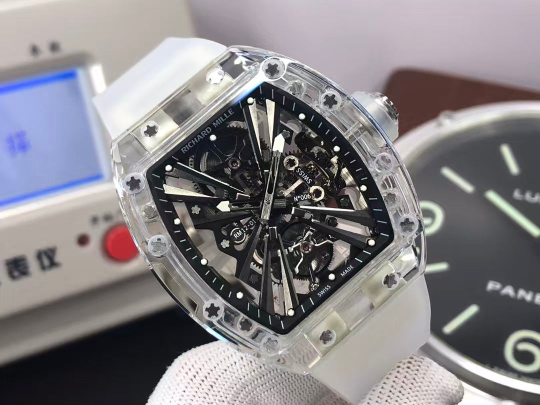 RM RM012 01 Transparent Case Handwinding Tourbillon Movement Transparent Rubber Strap