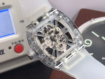 RM RM012 01 Transparent Case Handwinding Tourbillon Movement Transparent Rubber Strap