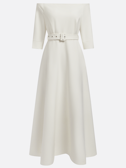 White Classic Off The Shoulder Half Sleeve A-Line Maxi Dress