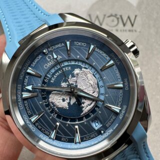 Aqua Terra GMT Worldtimer 43mm VSF 1:1 Best Edition Summer Blue Dial on Blue Rubber Strap A8938