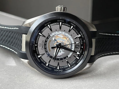 Omega Seamaster Aqua Terra GMT Titanium Worldtimer 43mm Ti Black Dial on Rubber Strap VSF A8938