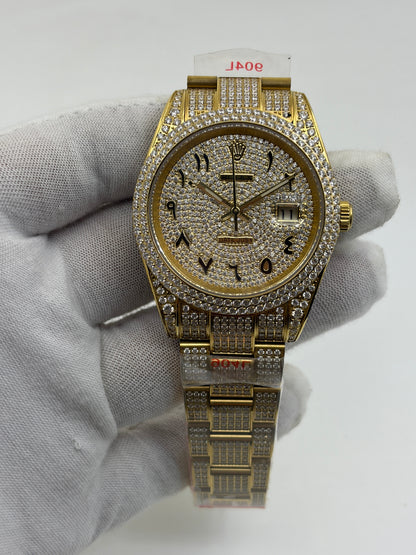 Rolex OYSTER PERPETUAL 41mm 904L SS SILVER/GOLD MOISSANITE DIAMONDS BRACELET AND DIAL A2824 iced out
