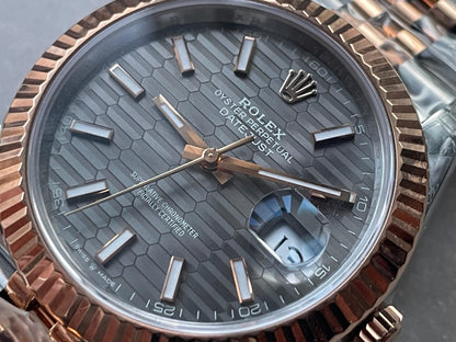 VSF Factory 1:1  Rolex Datejust 41mm 126331 904L RG/SS Fltued Bezel Pattern Motif Grey Dial Stick VS3235