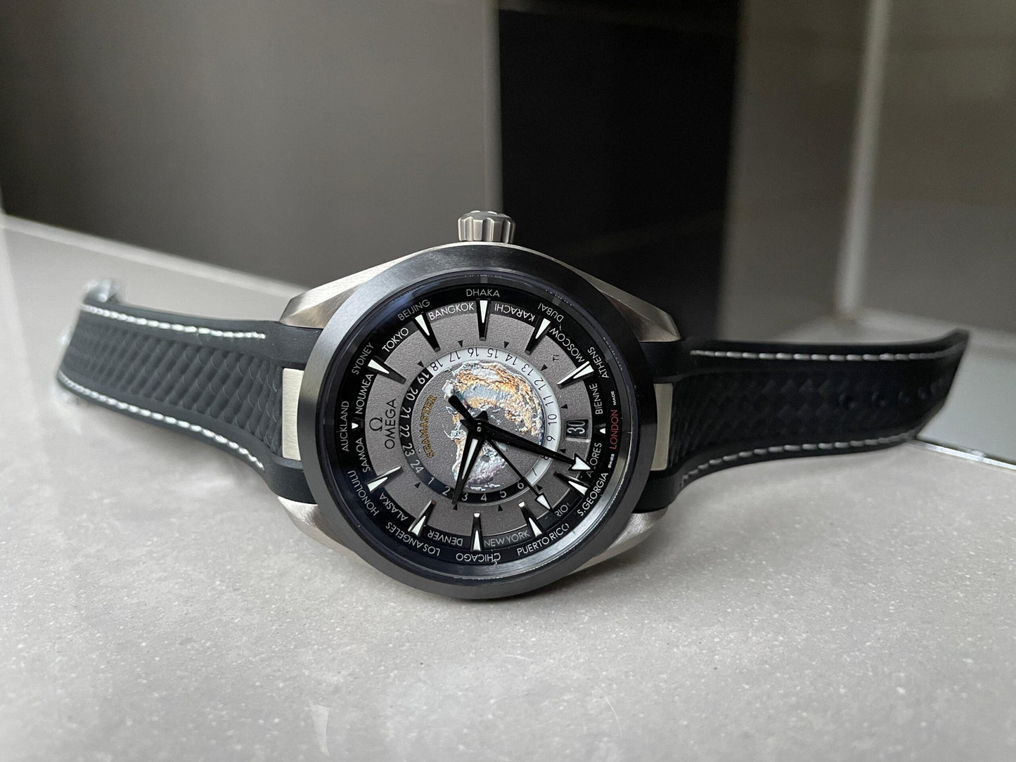 Omega Seamaster Aqua Terra GMT Titanium Worldtimer 43mm Ti Black Dial on Rubber Strap VSF A8938