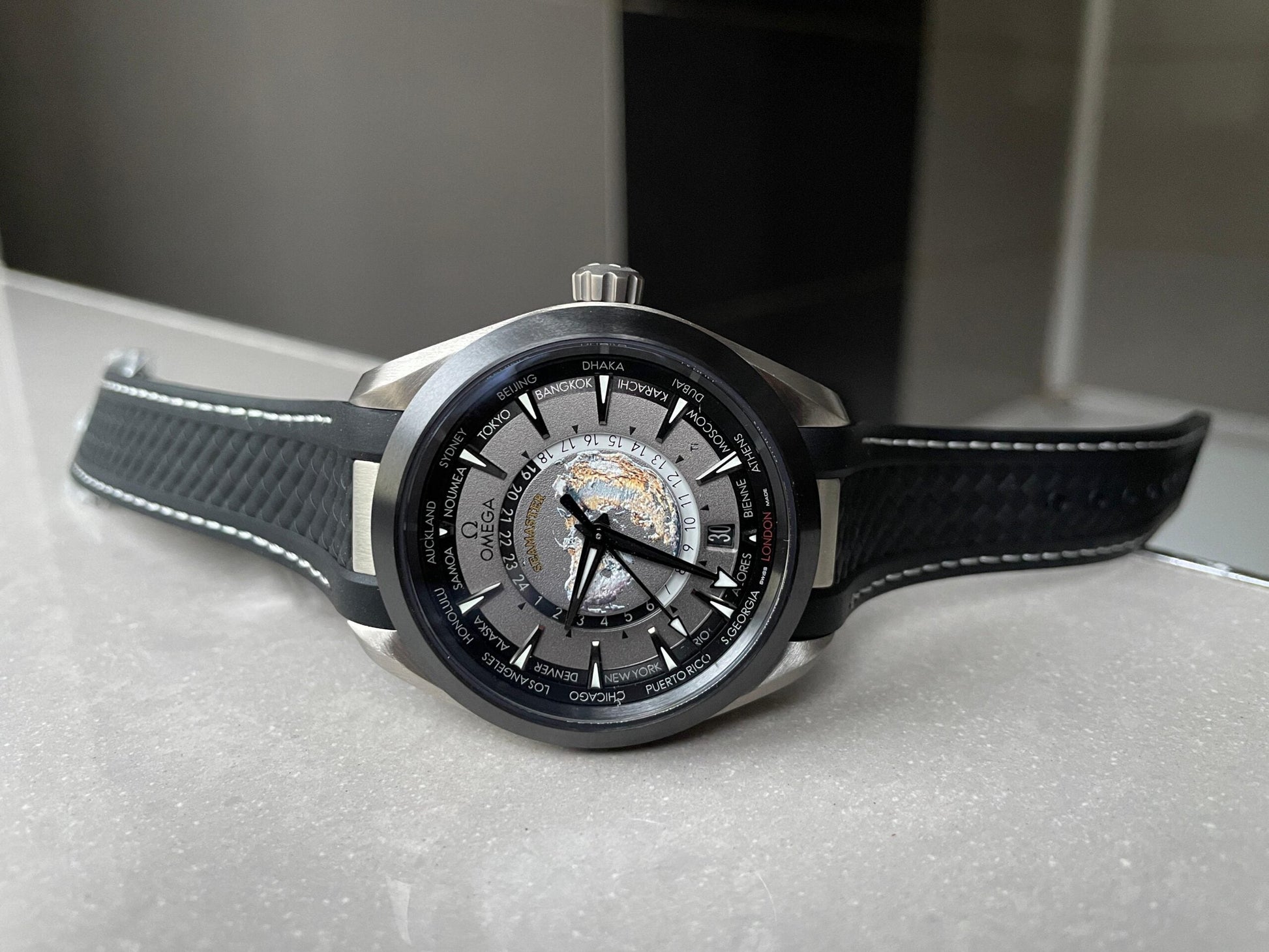 Omega Seamaster Aqua Terra GMT Titanium Worldtimer 43mm Ti Black Dial on Rubber Strap VSF A8938