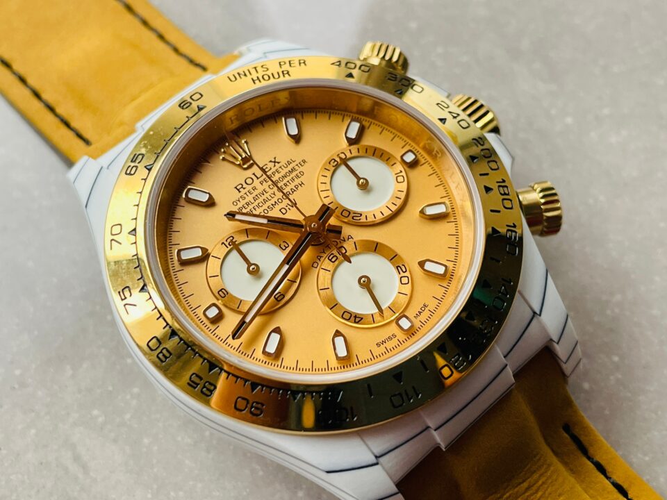 DIWF Factory 1:1 Rolex Daytona DIW White Carbon/YG  Best Edition Gold Dial A7750