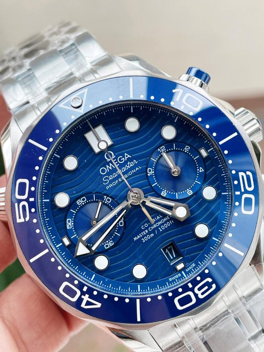 Seamaster 300M Chrono SS OMF 1:1 Best Edition Blue Dial on SS Bracelet A9900