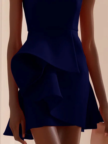 Navy Blue Ruched Sleeveless A-Line Mini Homecoming Dress