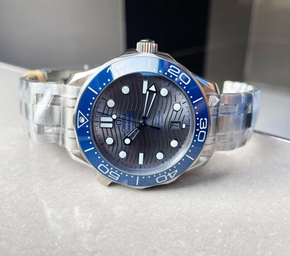 2018 Seamaster Diver 300M VSF 1:1 Best Edition Blue Ceramic Grey Dial on Silver Steel Strap A8800 V2 (Black Balance Wheel)