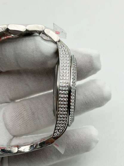 Rolex OYSTER PERPETUAL 41mm 904L SS MOISSANITE DIAMONDS BRACELET AND DIAL A2824 iced out