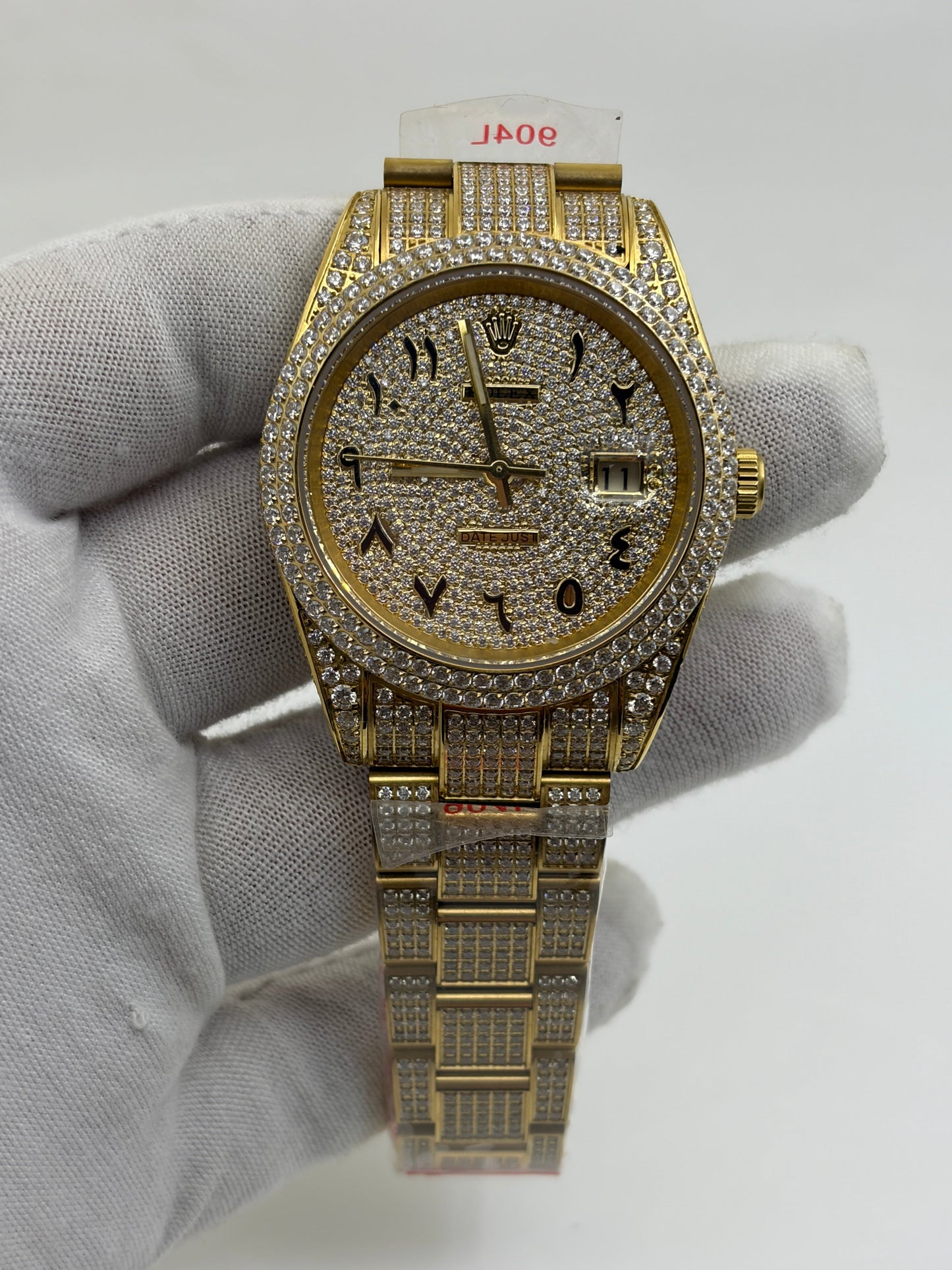 Rolex OYSTER PERPETUAL 41mm 904L SS SILVER/GOLD MOISSANITE DIAMONDS BRACELET AND DIAL A2824 iced out