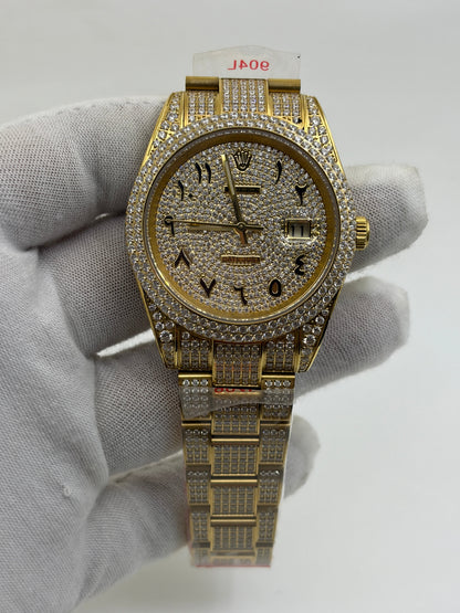 Rolex OYSTER PERPETUAL 41mm 904L SS SILVER/GOLD MOISSANITE DIAMONDS BRACELET AND DIAL A2824 iced out
