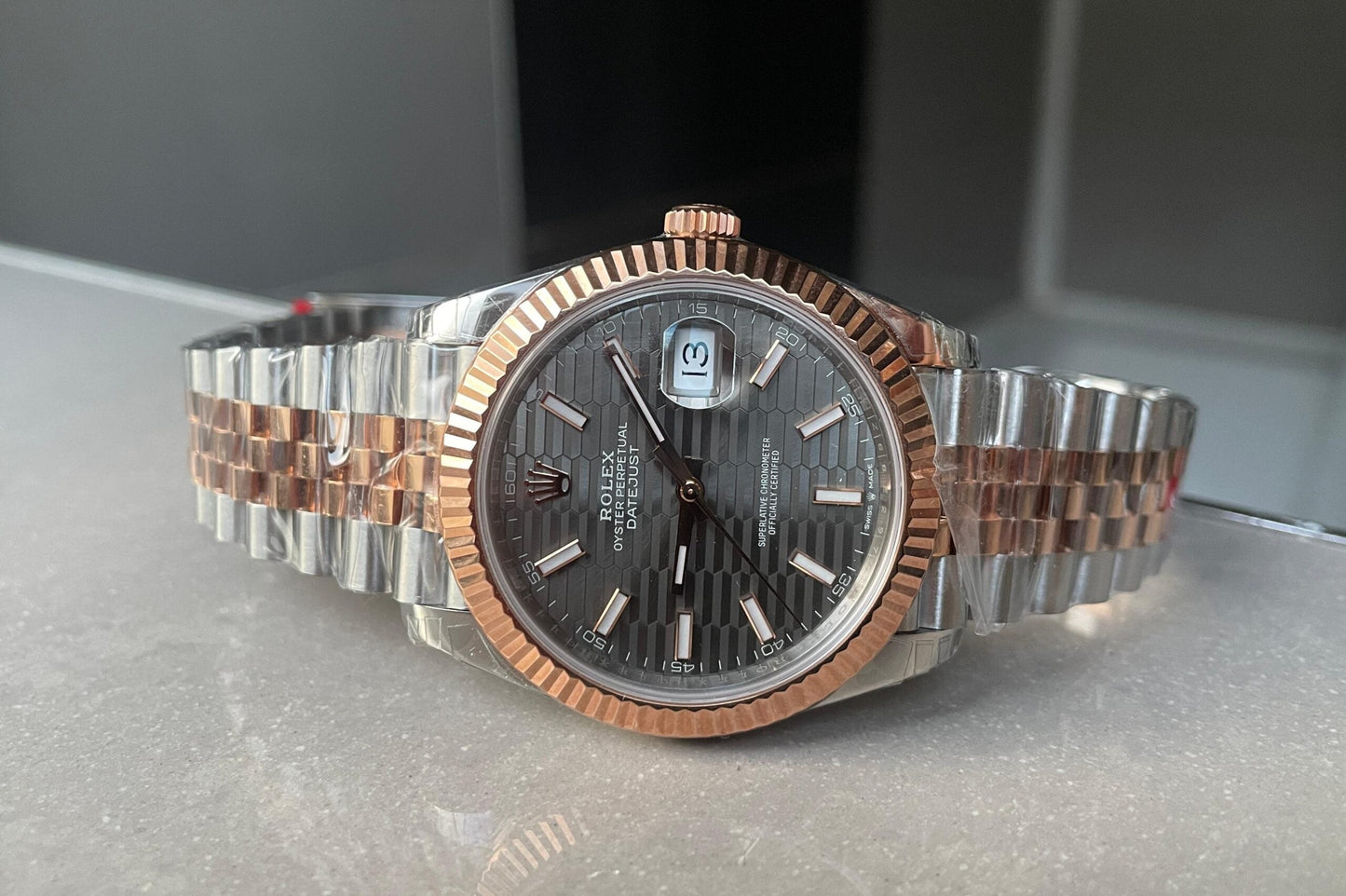 VSF Factory 1:1  Rolex Datejust 41mm 126331 904L RG/SS Fltued Bezel Pattern Motif Grey Dial Stick VS3235