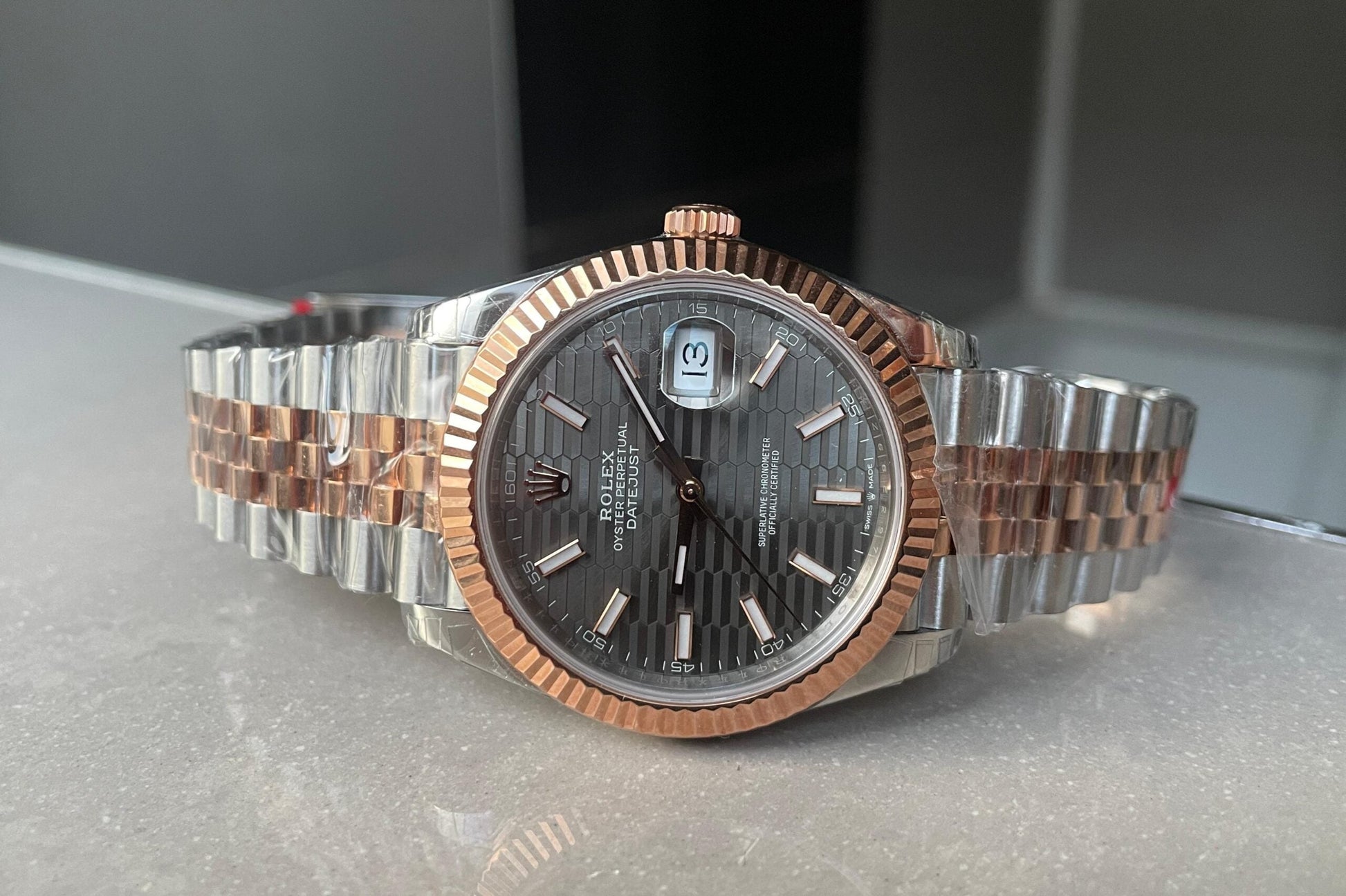 VSF Factory 1:1  Rolex Datejust 41mm 126331 904L RG/SS Fltued Bezel Pattern Motif Grey Dial Stick VS3235