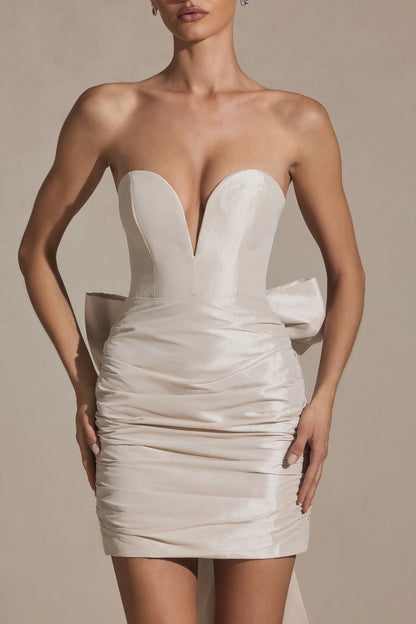 Off-Shoulder Draped Mini Dress in Ivory