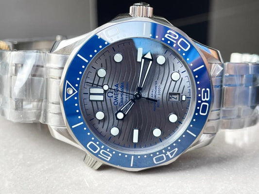 2018 Seamaster Diver 300M VSF 1:1 Best Edition Blue Ceramic Grey Dial on Silver Steel Strap A8800 V2 (Black Balance Wheel)