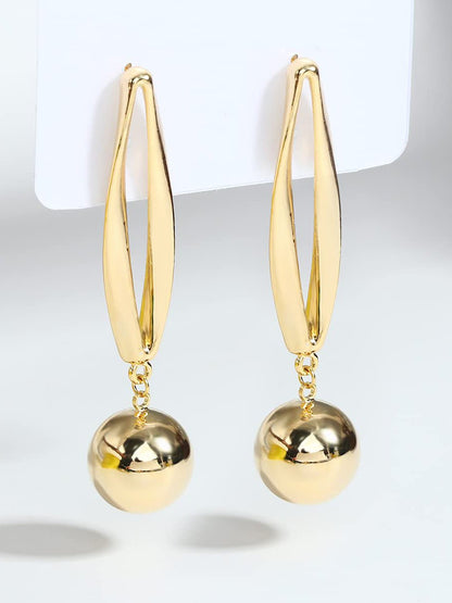 Copper Golden circle metal ball geometric simple texture earrings Jewelry