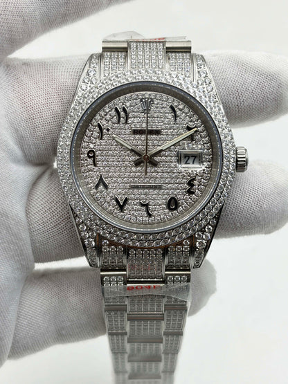Rolex OYSTER PERPETUAL 41mm 904L SS MOISSANITE DIAMONDS BRACELET AND DIAL A2824 iced out